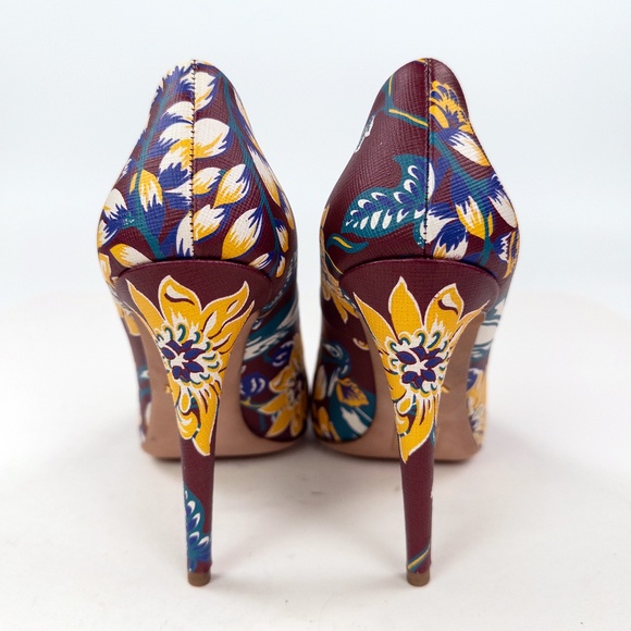 Prada Burgundy Floral Saffiano Leather Pumps Heels - Picture 5 of 8